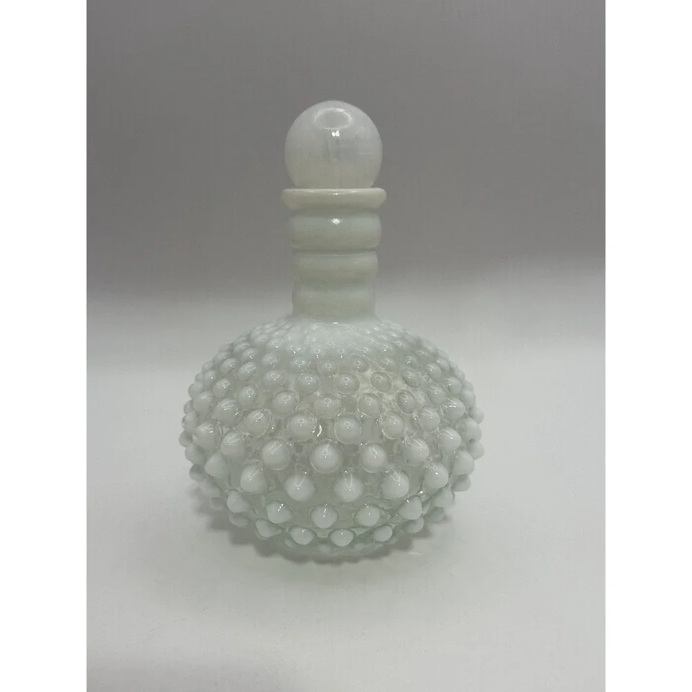 Vintage White Opalescent Hobnail Glass Perfume Decanter Bottle With Stopper